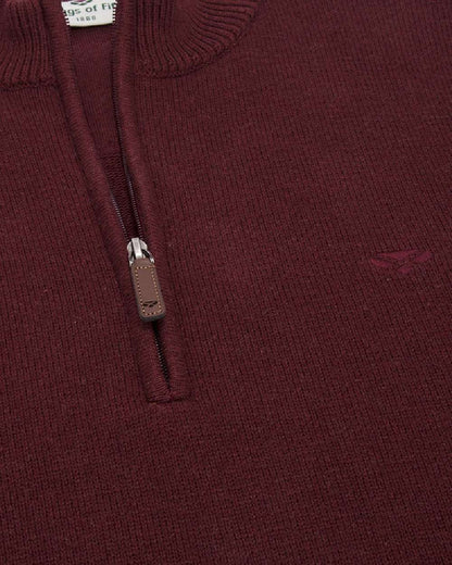 Berry Red coloured Hoggs of Fife Falkirk Quarter Zip Pullover on white background 