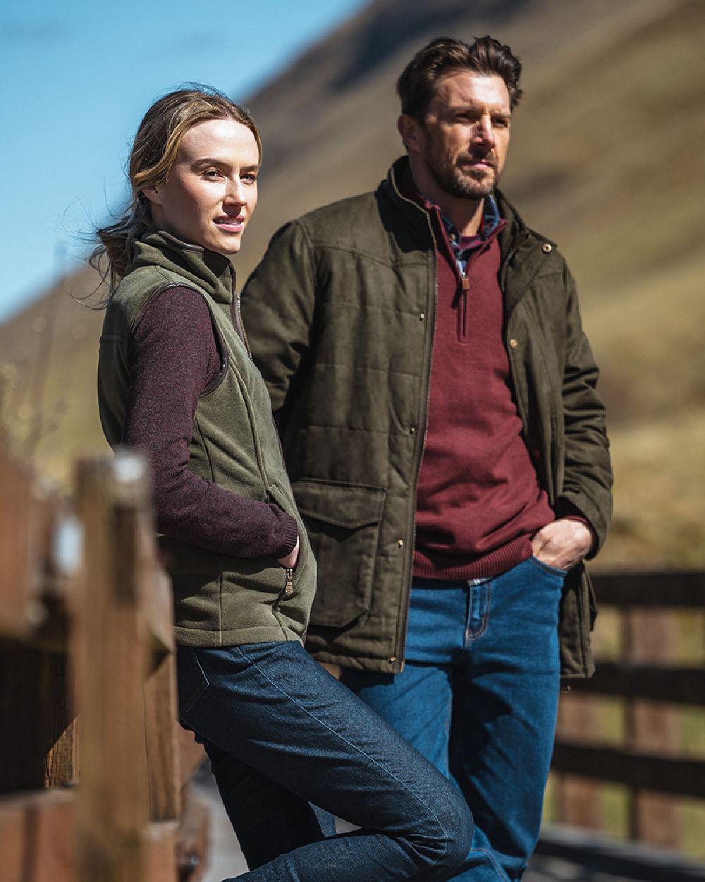 Berry Red coloured Hoggs of Fife Falkirk Quarter Zip Pullover on blurry background 