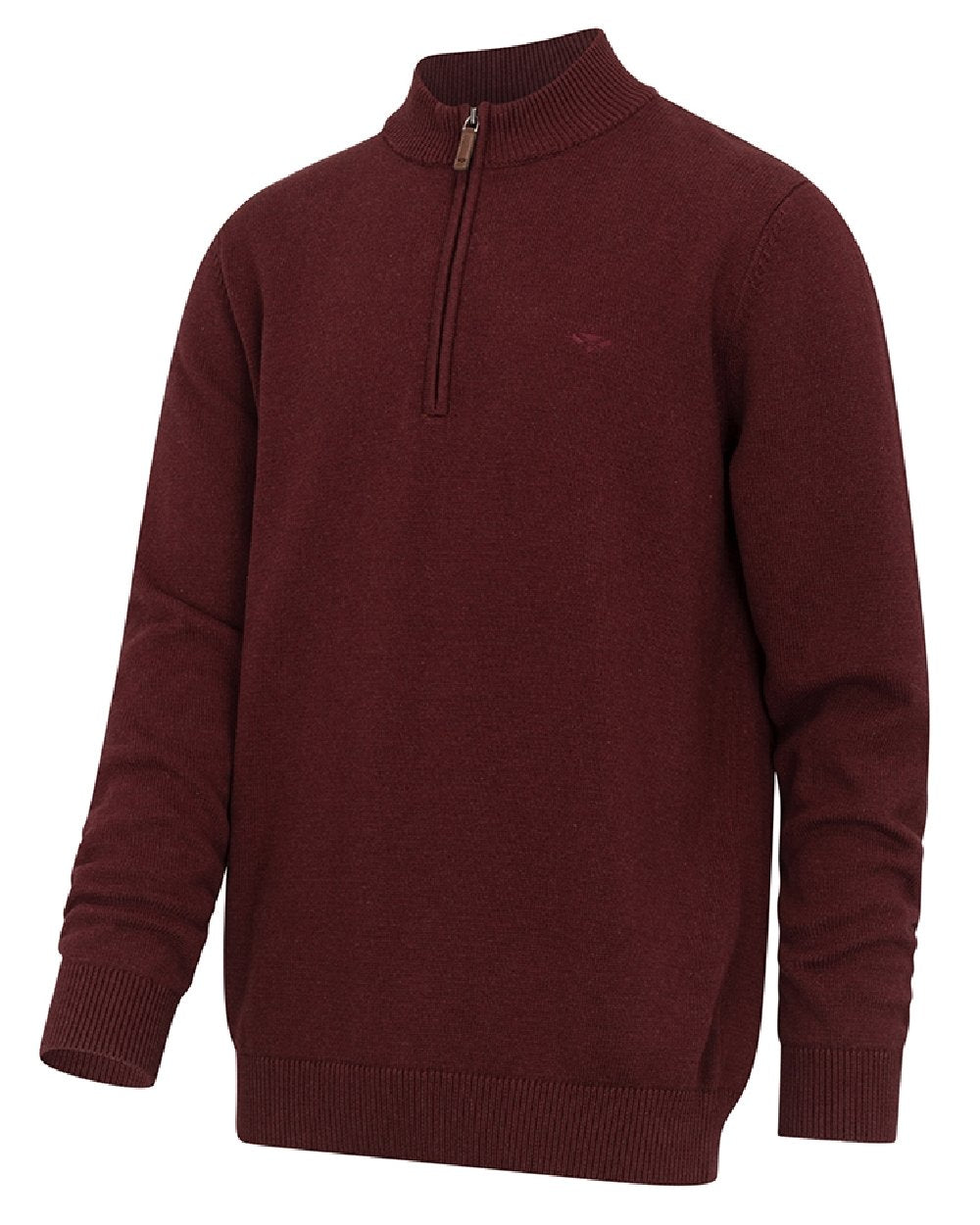 Berry Red coloured Hoggs of Fife Falkirk Quarter Zip Pullover on white background 