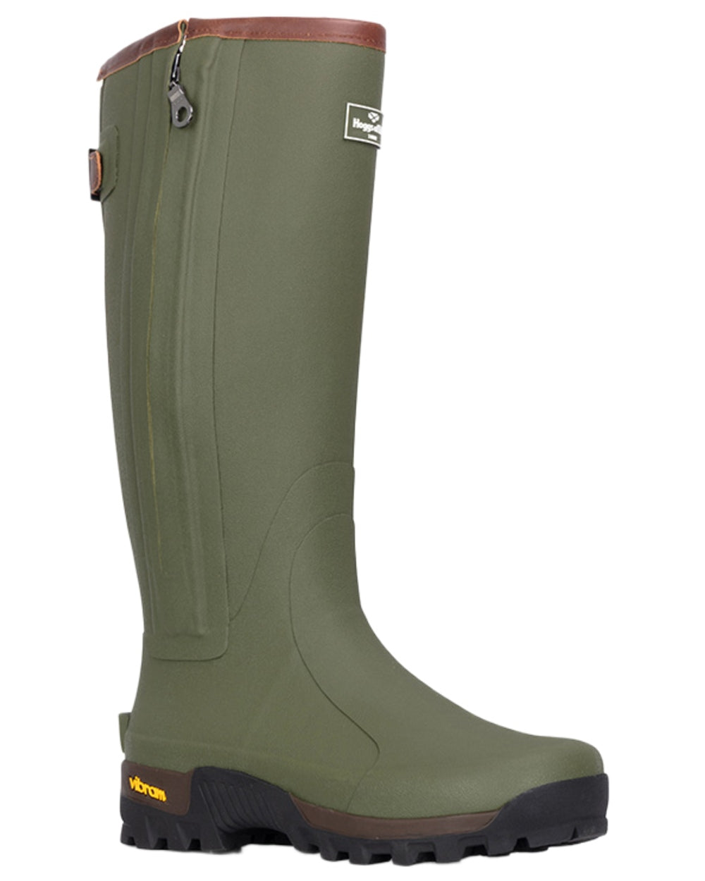 Field Green coloured Hoggs of Fife Field Sport Full Zip Wellingtons on white background 