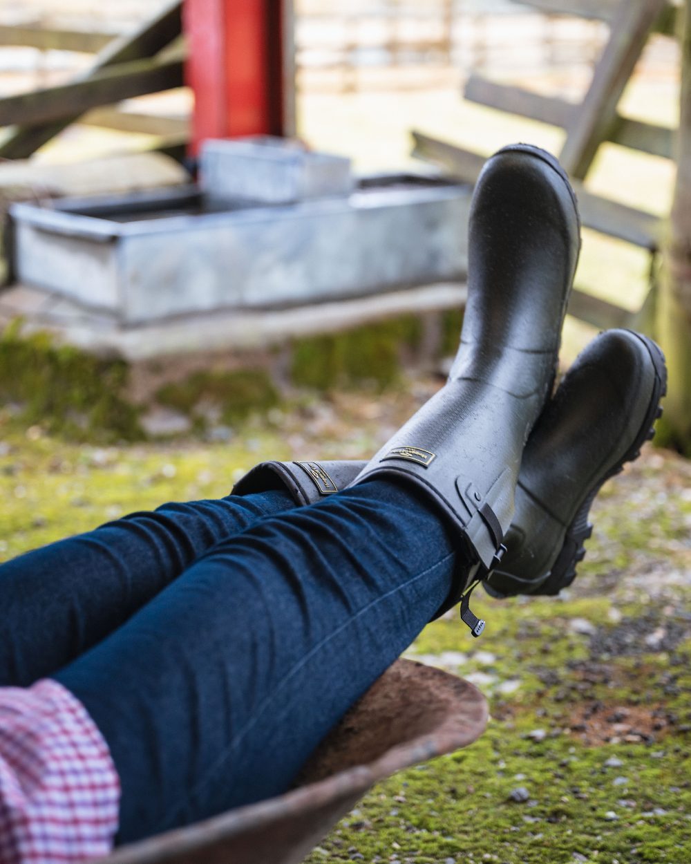 Field Green Coloured Hoggs of Fife Field Sport Neoprene Lined Wellingtons on outdoor background 