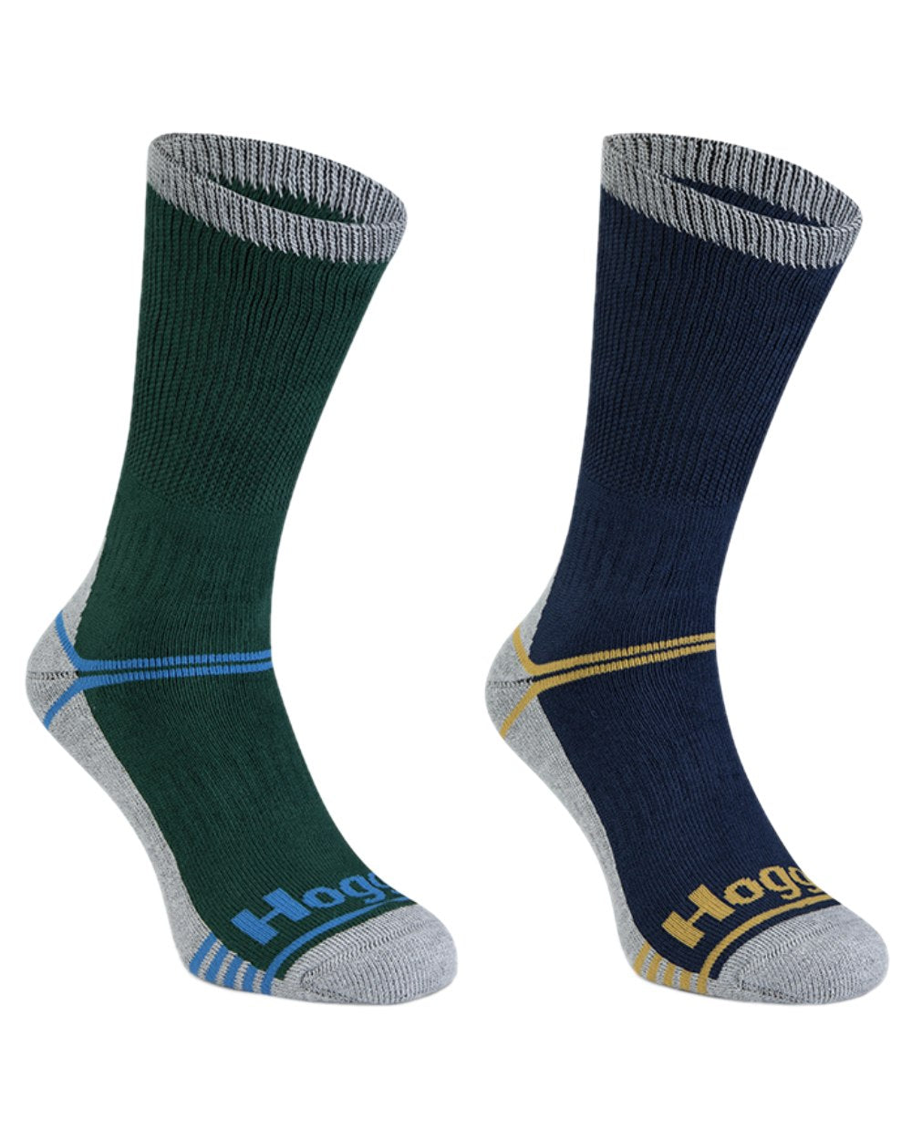 Green Navy Coloured Hoggs of Fife Field and Outdoor Coolmax Socks Twin Pack on white background 