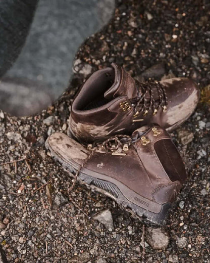 Brown Coloured Hoggs of Fife Glencoe Waxy Leather Trek Boot on land background 