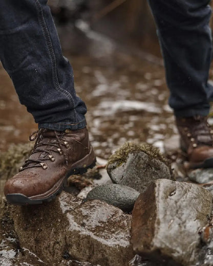 Brown Coloured Hoggs of Fife Glencoe Waxy Leather Trek Boot on stone background 