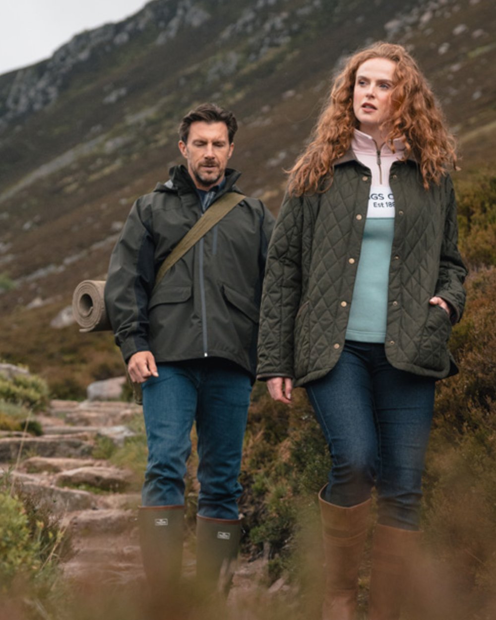 Green Black coloured Hoggs of Fife Mens Green King Active Waterproof Jacket on moorland background 