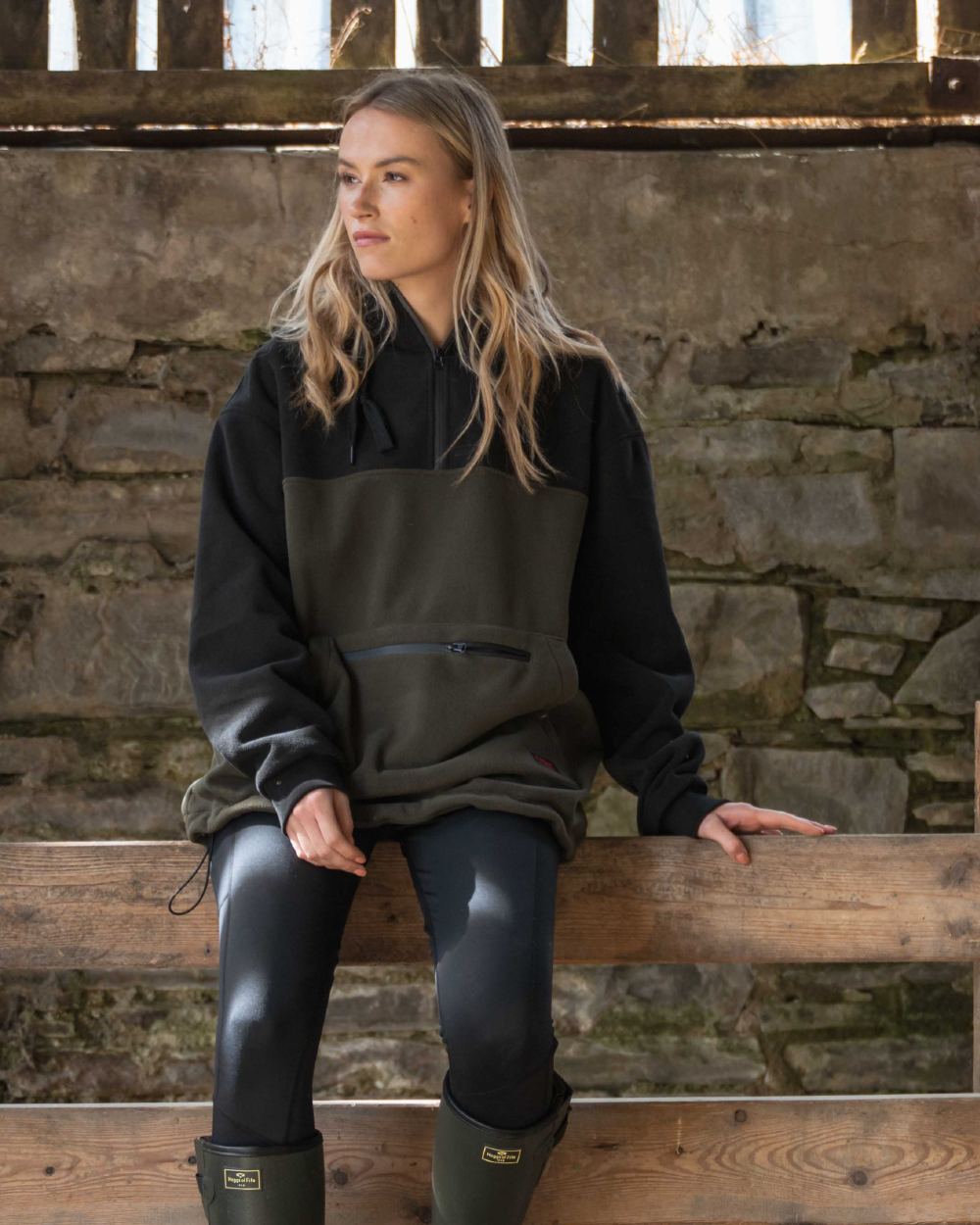 Green Coloured Hoggs of Fife Green King II Stormproof Bonded Hoodie on outdoor background 
