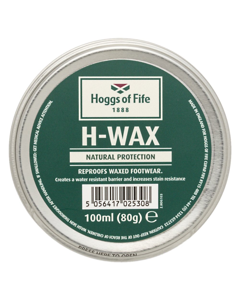 Neutral Coloured Hoggs of Fife H-Wax Dressing 100ml Tin on white background 