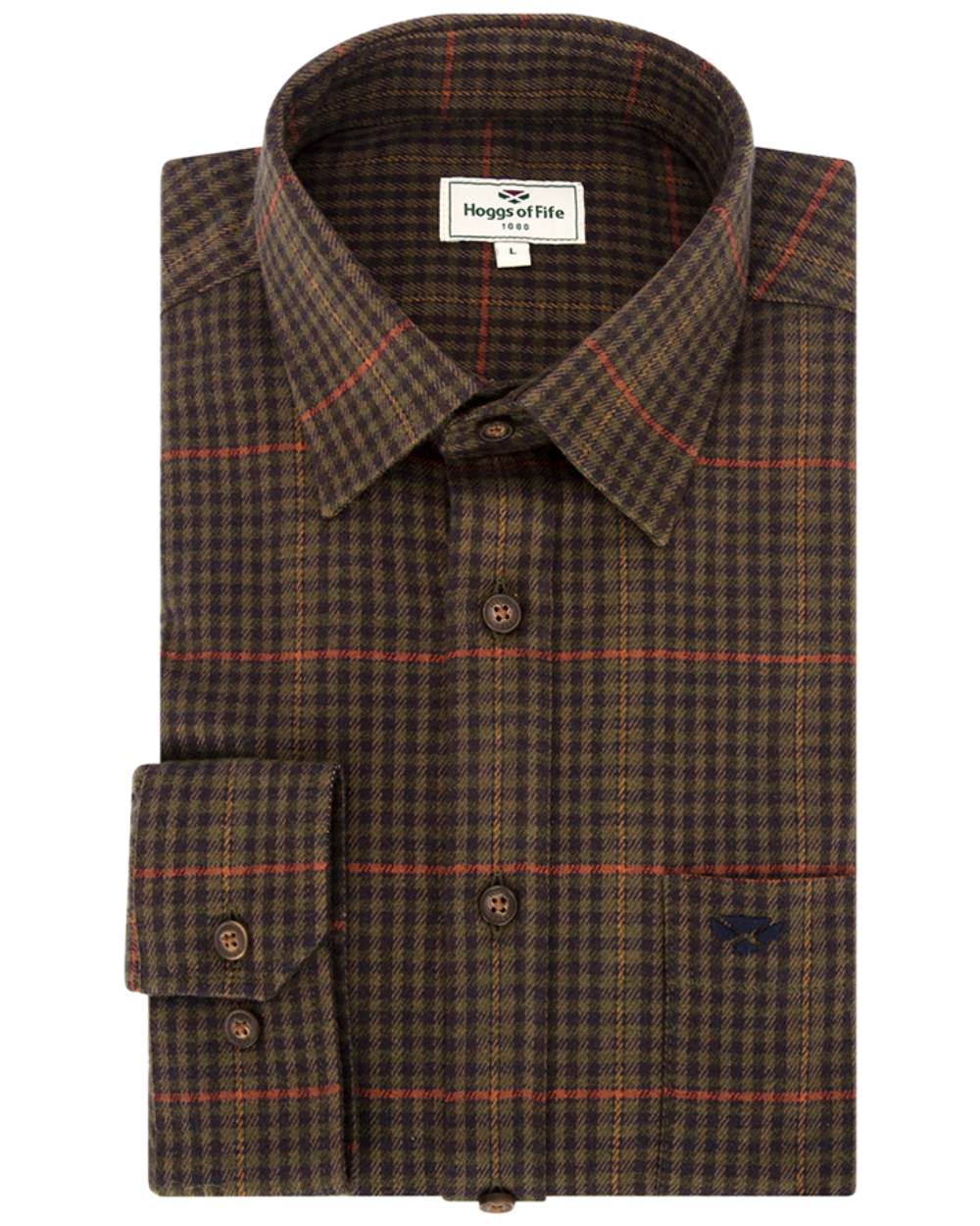 Green Coloured Hoggs of Fife Harris Cotton Twill Check Shirt on white background 