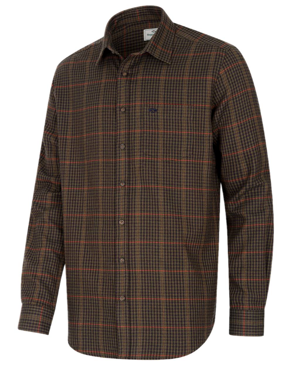 Green Coloured Hoggs of Fife Harris Cotton Twill Check Shirt on white background 