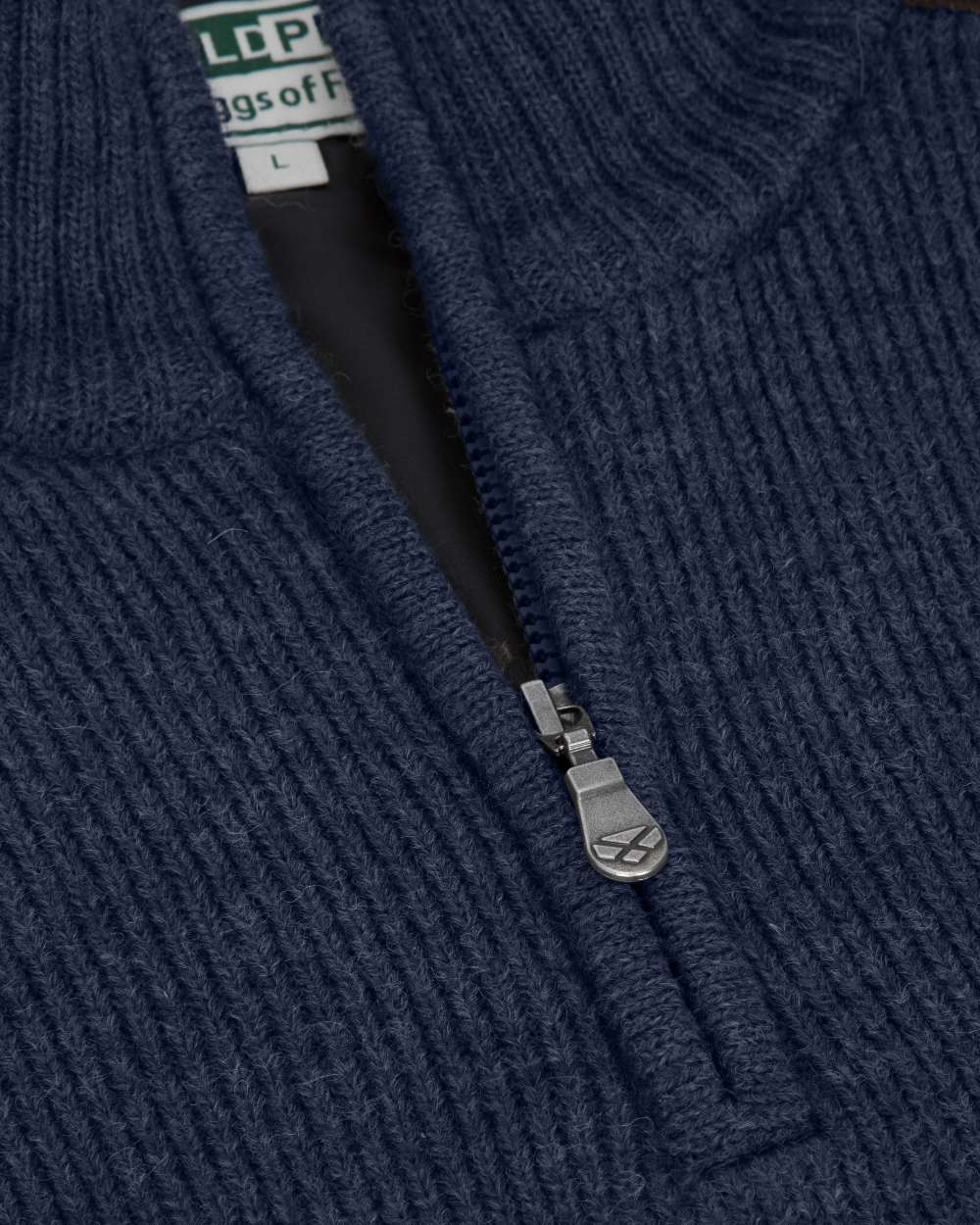 Storm Blue Coloured Hoggs of Fife Hebrides II Quarter Zip Windproof Pullover on white background 