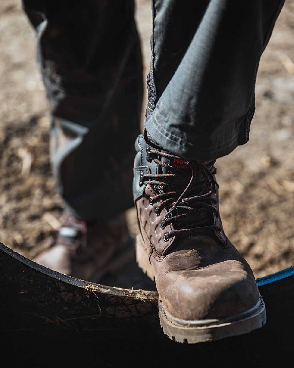 Crazy Horse Brown Coloured Hoggs of Fife Hercules Waterproof Safety Boots on land background 