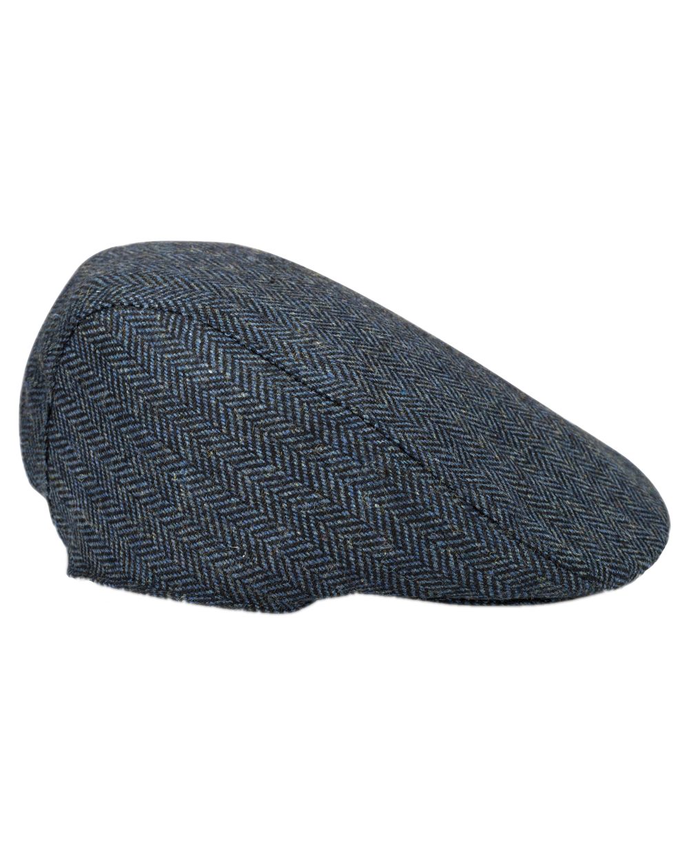 Navy Coloured Hoggs of Fife Herringbone Waterproof Tweed Flat Cap on white background 