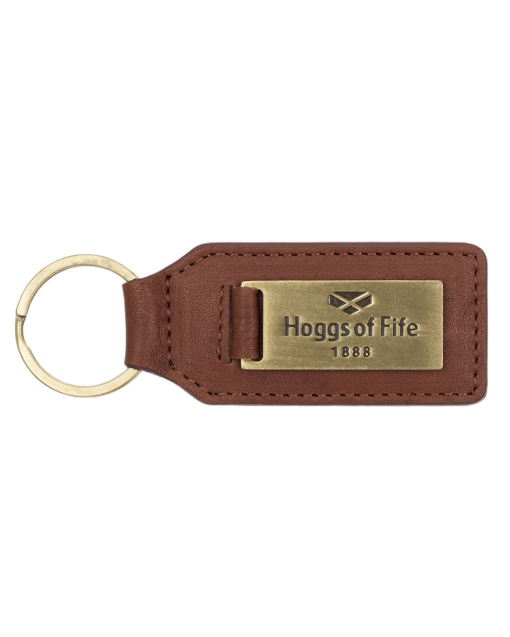 Conker Coloured Hoggs of Fife Hoggs Branded Keyring on white background 
