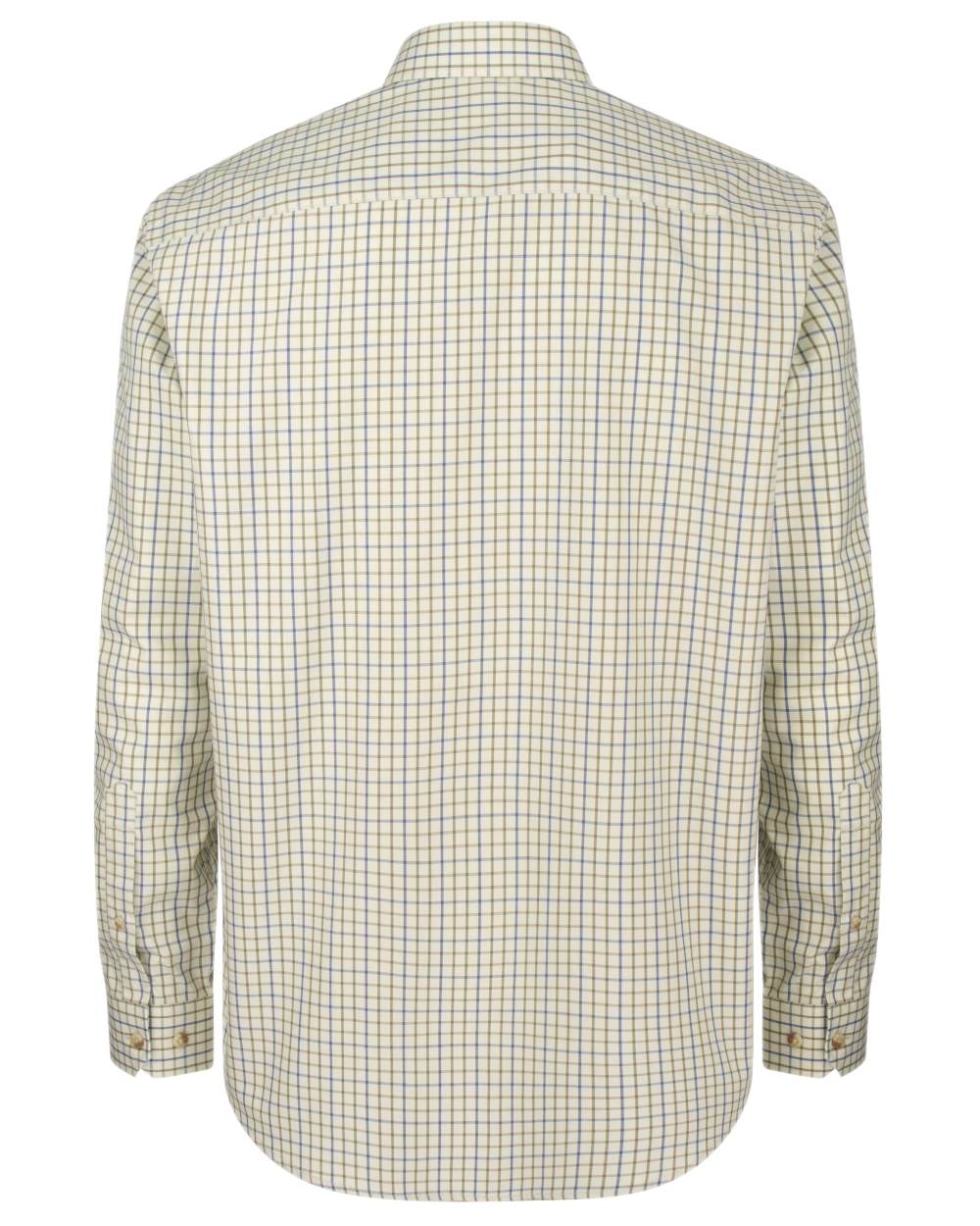 Navy Olive Coloured Hoggs of Fife Inverness Pure Cotton Tattersall Shirt on white background 