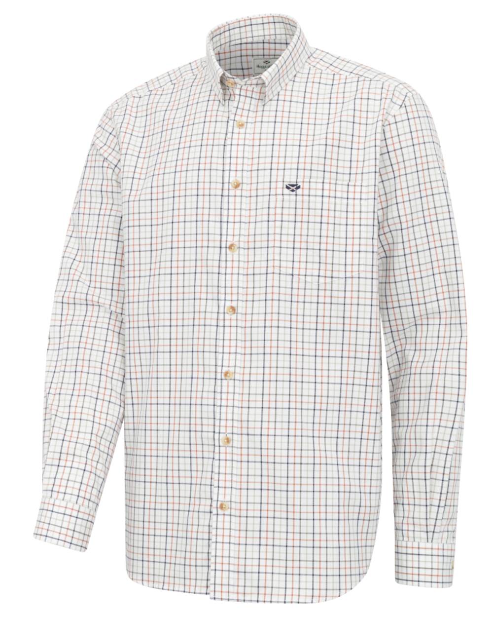 Navy Rust coloured Hoggs of Fife Inverness Pure Cotton Tattersall Shirt on white background 