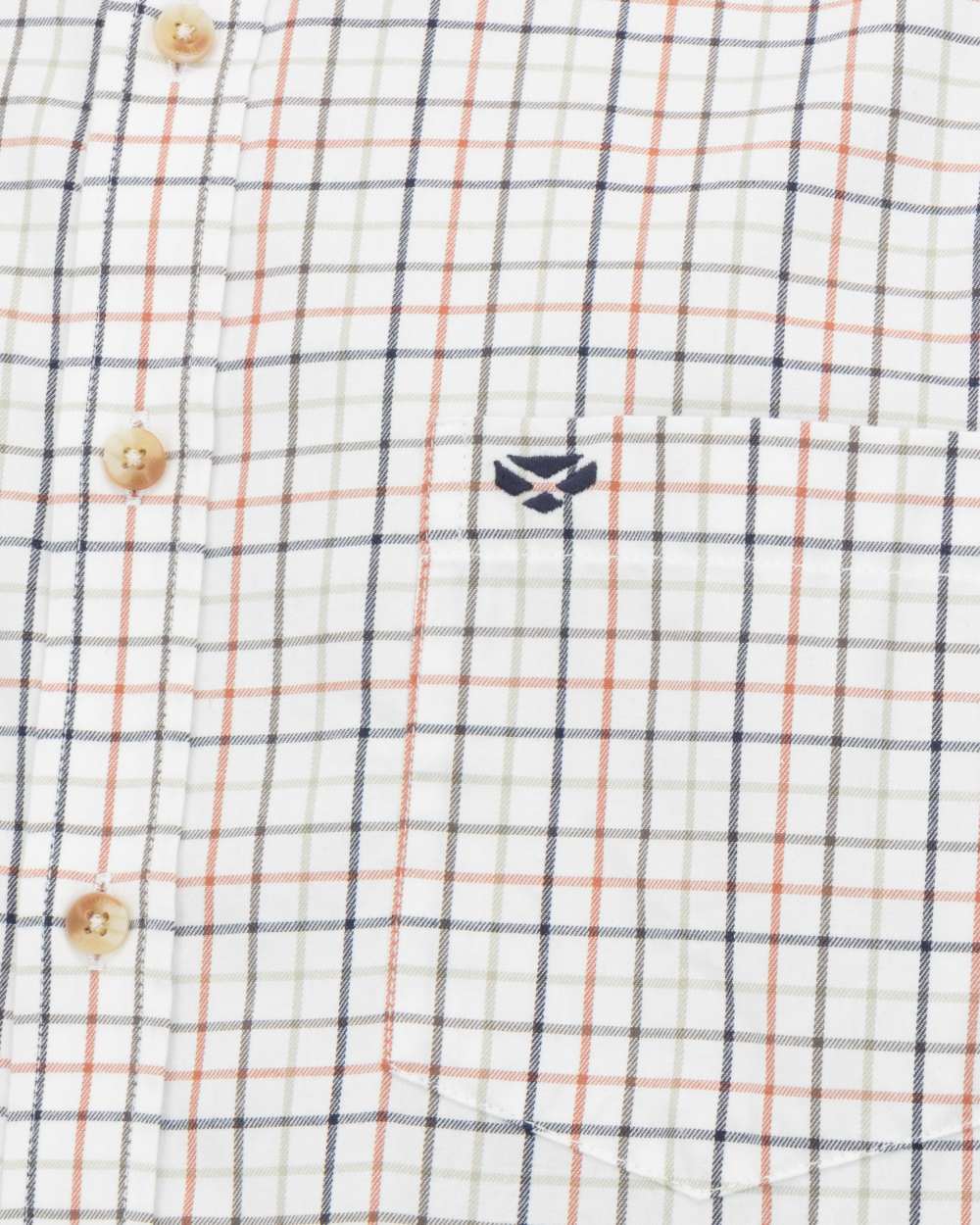 Navy Rust coloured Hoggs of Fife Inverness Pure Cotton Tattersall Shirt on white background 