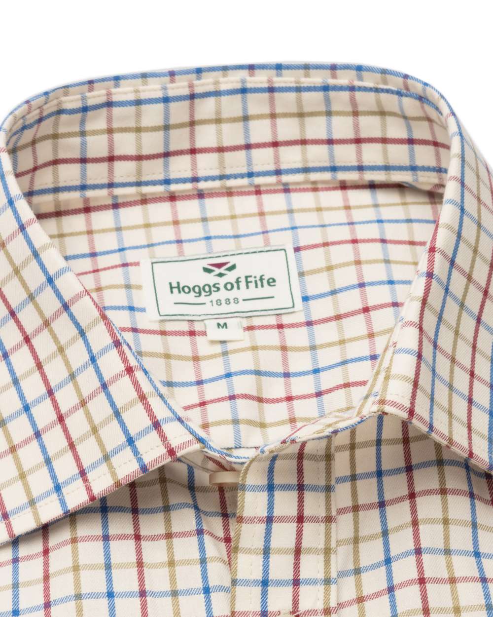 Wine Blue Green Coloured Hoggs of Fife Inverness Pure Cotton Tattersall Shirt on white background 