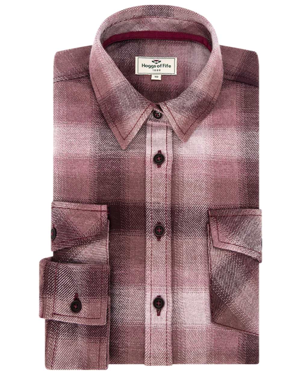 Burgundy Coloured Hoggs of Fife Isla Flannel Check Shirt on white background 