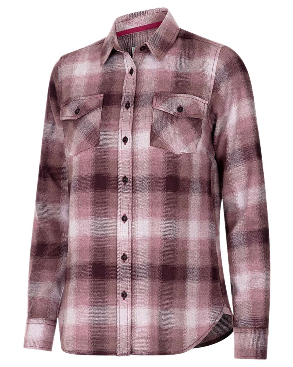 Burgundy Coloured Hoggs of Fife Isla Flannel Check Shirt on white background 