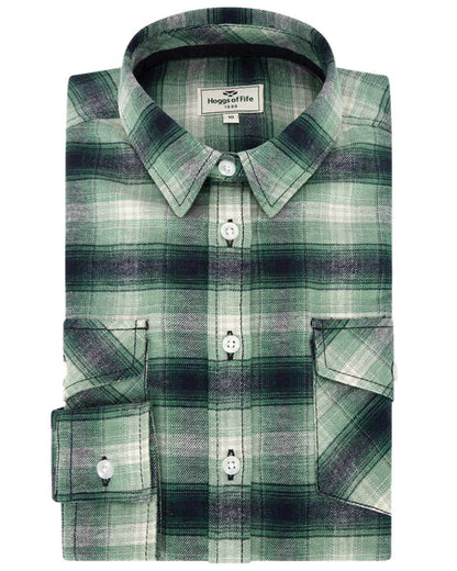 Green Coloured Hoggs of Fife Isla Flannel Check Shirt on white background 