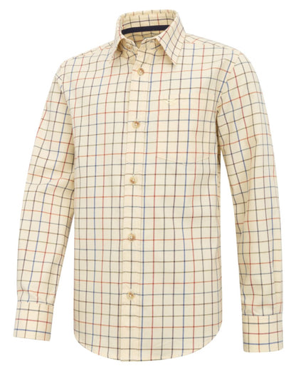 Barley coloured Hoggs of Fife Junior Laird Premier Tattersall Shirt on white background 