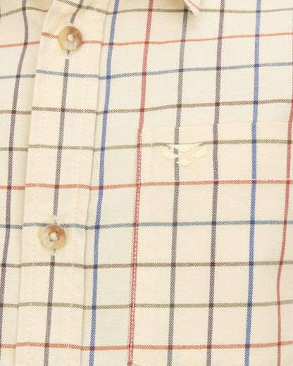 Barley coloured Hoggs of Fife Junior Laird Premier Tattersall Shirt on white background 