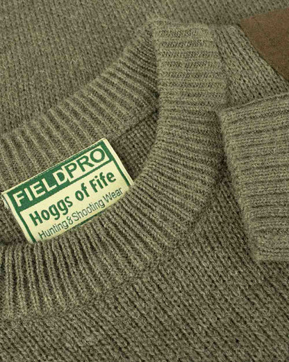 Soft Marled Green Coloured Hoggs of Fife Junior Melrose Pullover on white background 