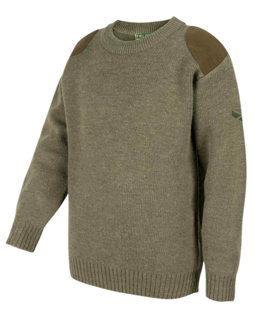 Soft Marled Green Coloured Hoggs of Fife Junior Melrose Pullover on white background 