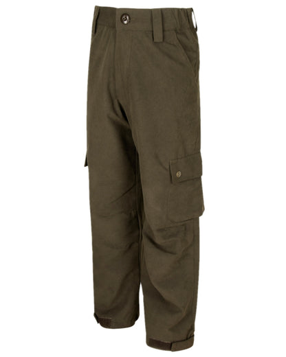 Dark Green Coloured Hoggs of Fife Junior Struther Waterproof Trousers on white background 