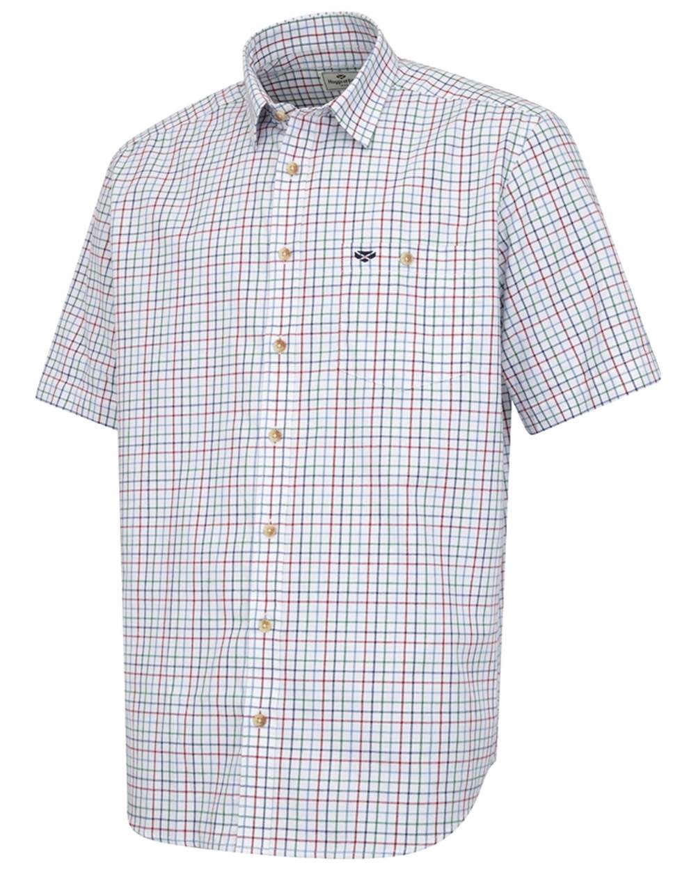 Red Blue Green coloured Hoggs of Fife Kessock Tattersall Short Sleeved Shirt on white background 