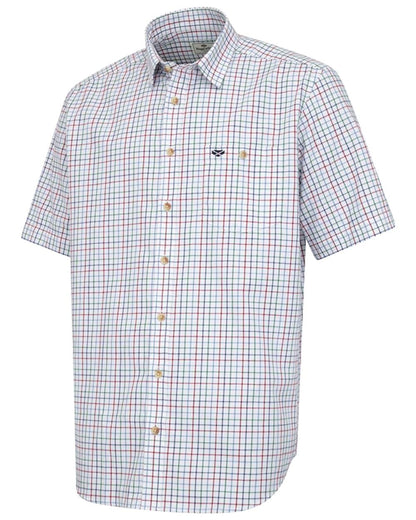 Red Blue Green coloured Hoggs of Fife Kessock Tattersall Short Sleeved Shirt on white background 