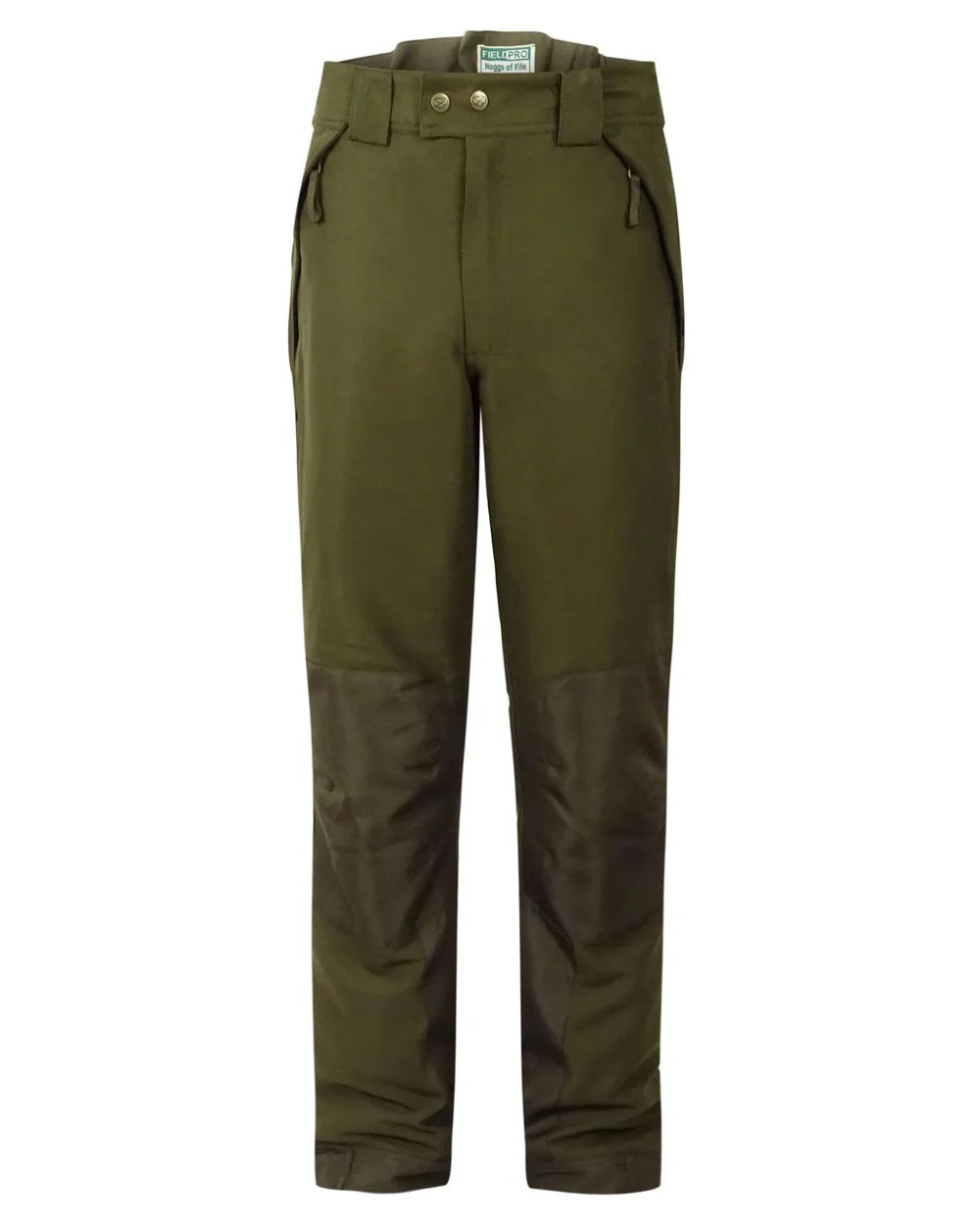 Olive Green Coloured Hoggs of Fife Kincraig Waterproof Field Trousers on white background 