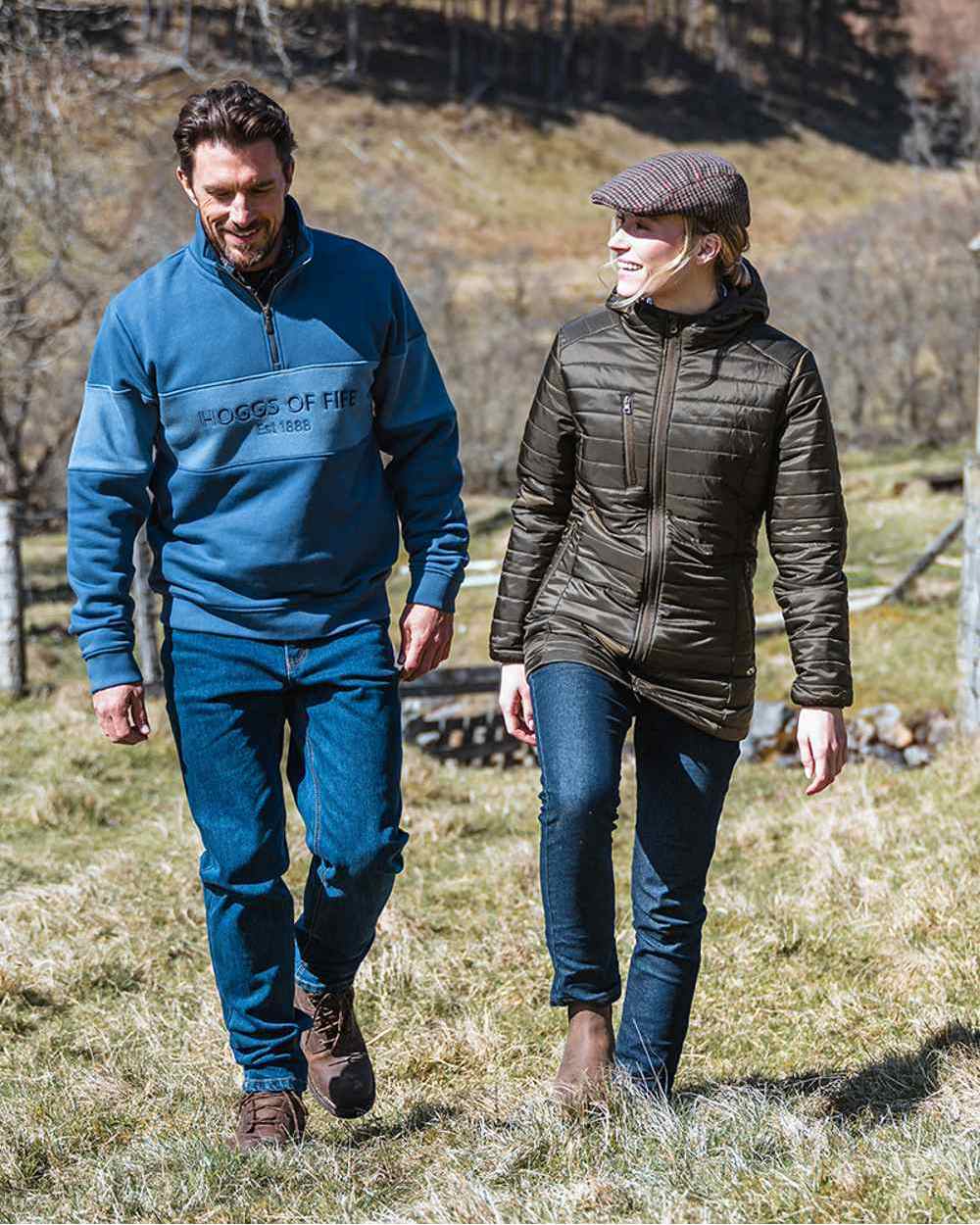 Olive Merlot coloured Hoggs of Fife Kingston Ladies Hooded Jacket on countryside background 