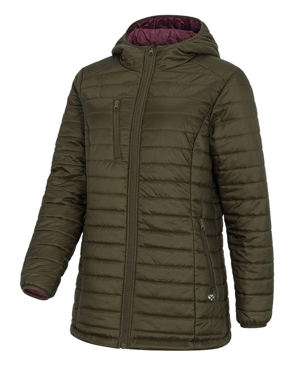 Olive Merlot coloured Hoggs of Fife Kingston Ladies Hooded Jacket on white background 