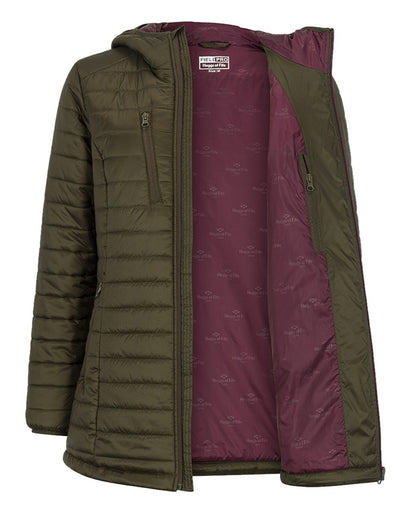 Olive Merlot coloured Hoggs of Fife Kingston Ladies Hooded Jacket on white background 