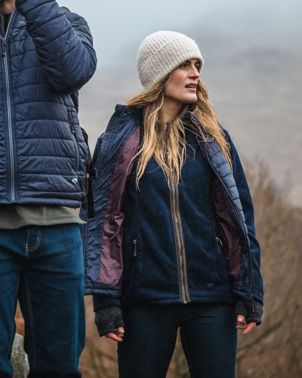 Navy Merlot Coloured Hoggs of Fife Kingston Ladies Rip-Stop Gilet on fogy background 