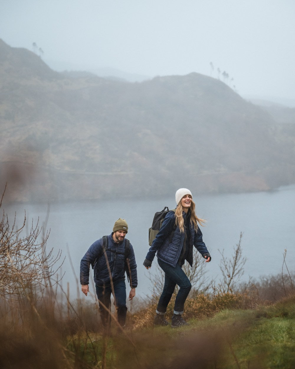 Navy Merlot Coloured Hoggs of Fife Kingston Ladies Rip-Stop Gilet on mountain background 