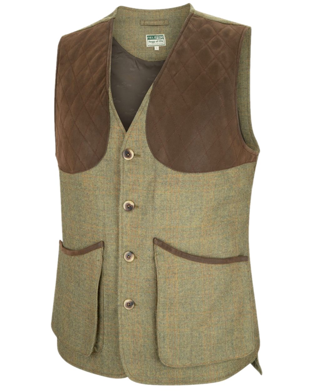 Autumn Bracken Coloured Hoggs of Fife Kinloch Technical Tweed Field Waistcoat on white background 