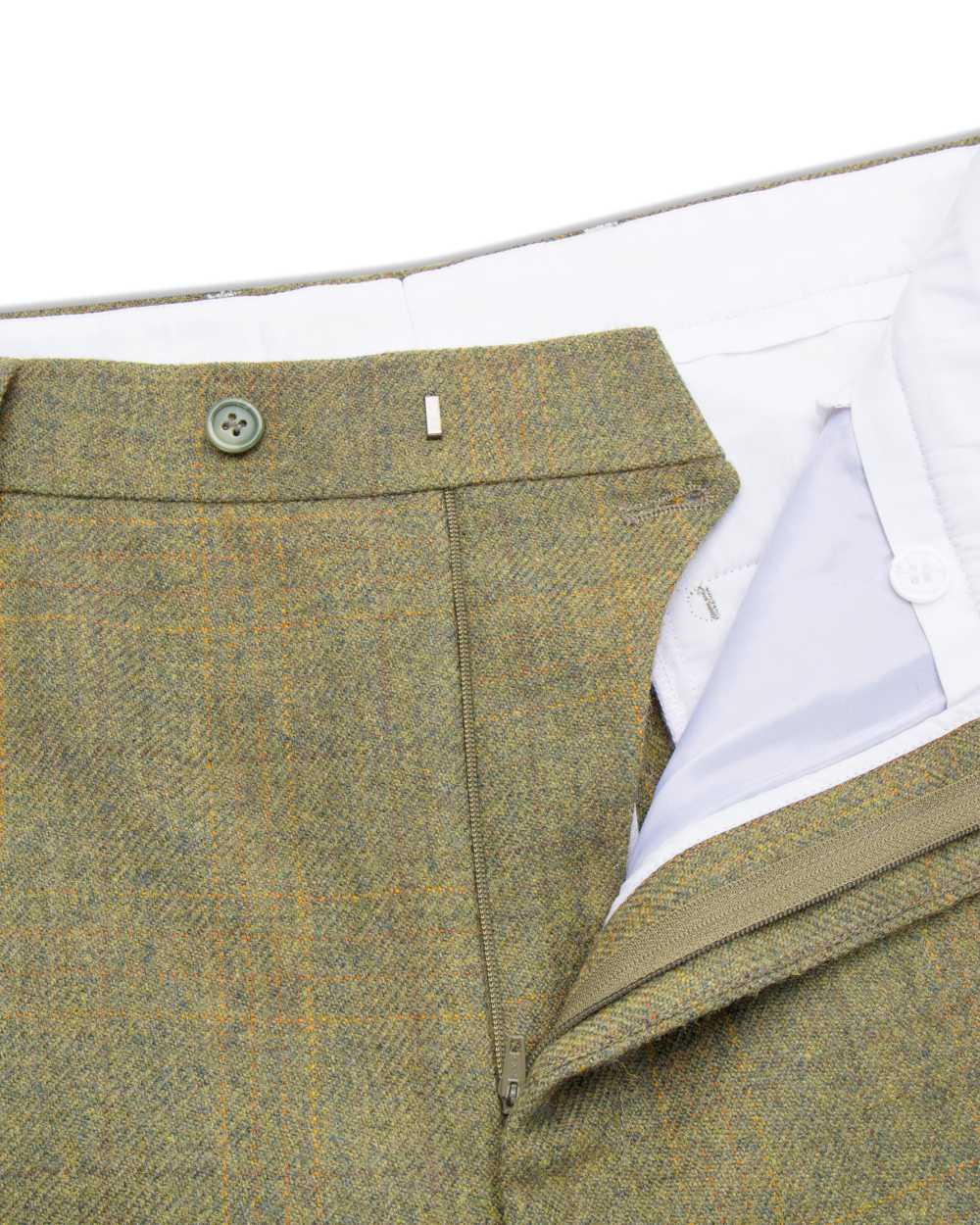 Green Coloured Hoggs of Fife Kinloch Tweed Trousers on white background 