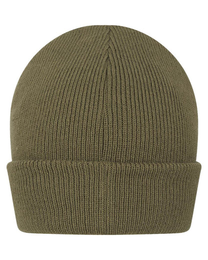 Olive coloured Hoggs of Fife Knitted Thinsulate Waterproof Beanie on white background 