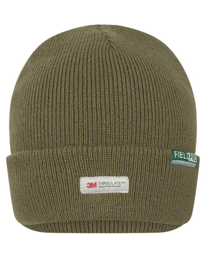 Olive coloured Hoggs of Fife Knitted Thinsulate Waterproof Beanie on white background 