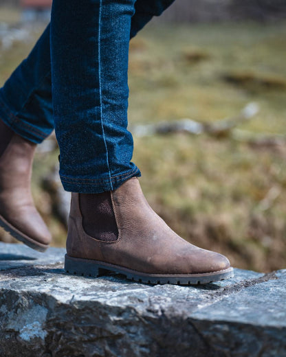 Brown Coloured Hoggs of Fife Ladies Jodhpur Dealer Boots On blurry background 