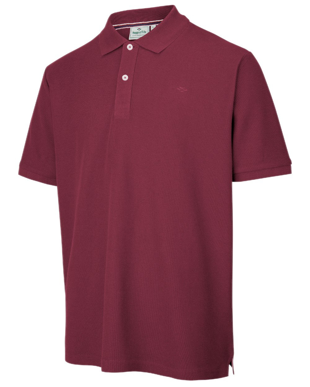 Bordeaux Coloured Hoggs of Fife Largs Pique Polo Shirt on white background 