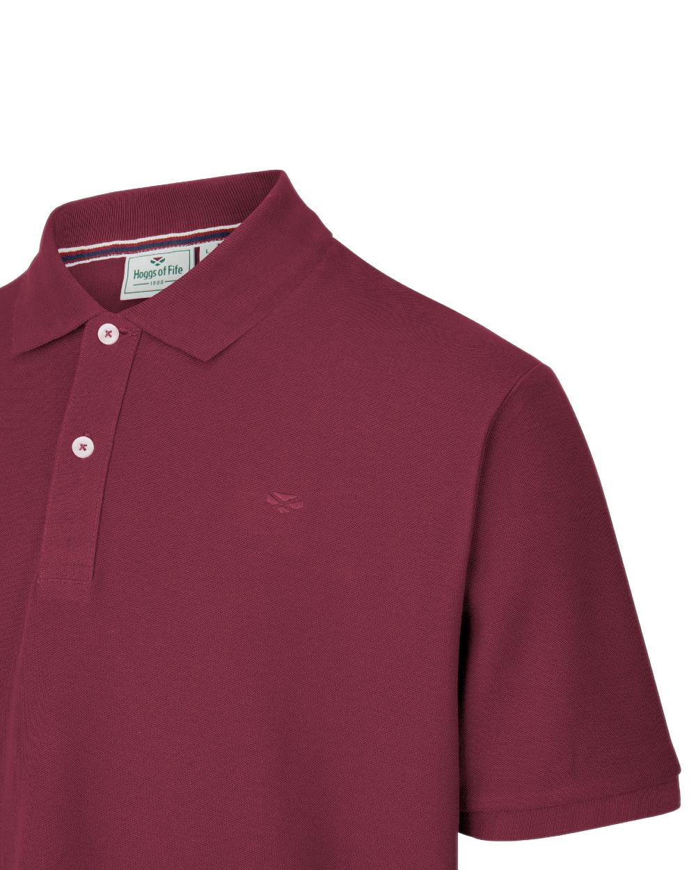 Bordeaux Coloured Hoggs of Fife Largs Pique Polo Shirt on white background 