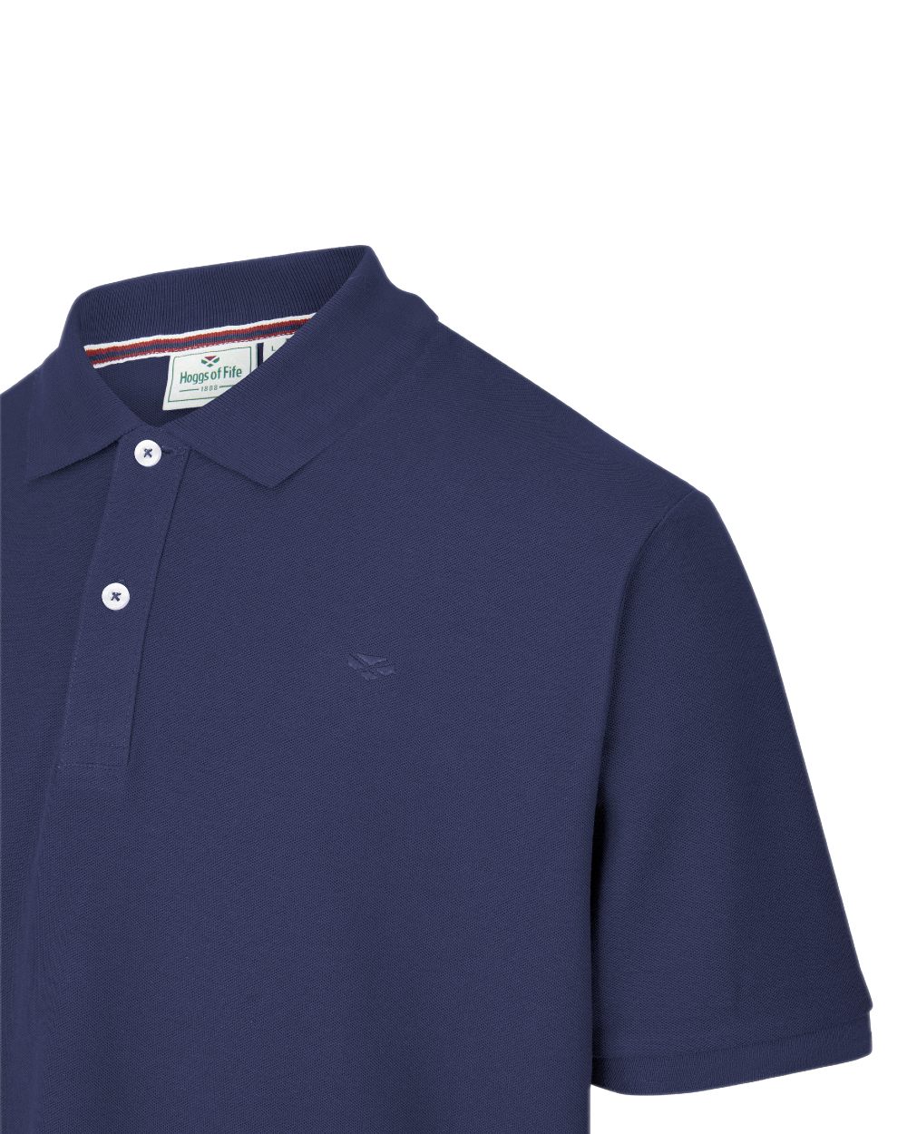 Navy Coloured Hoggs of Fife Largs Pique Polo Shirt on white background 