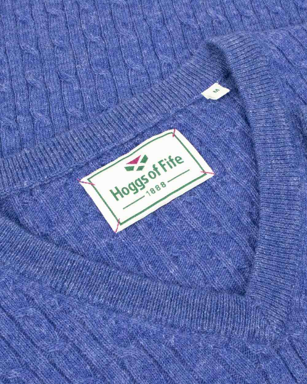 Violet Coloured Hoggs of Fife Lauder Ladies Cable Pullover on white background 
