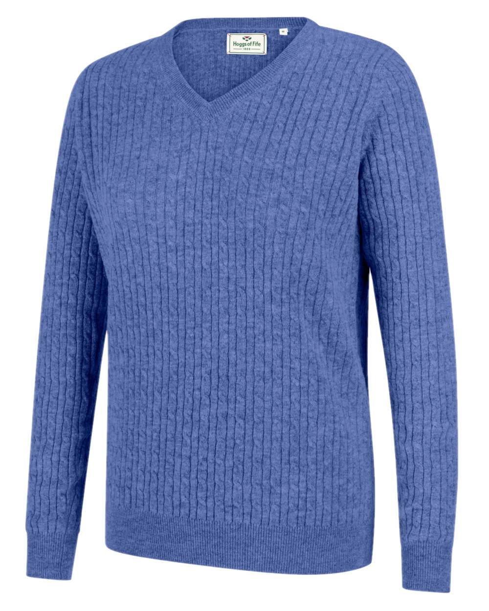 Violet Coloured Hoggs of Fife Lauder Ladies Cable Pullover on white background 