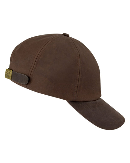 Brown Coloured Hoggs of Fife Leather Peak Waxed Baseball Cap on white background 