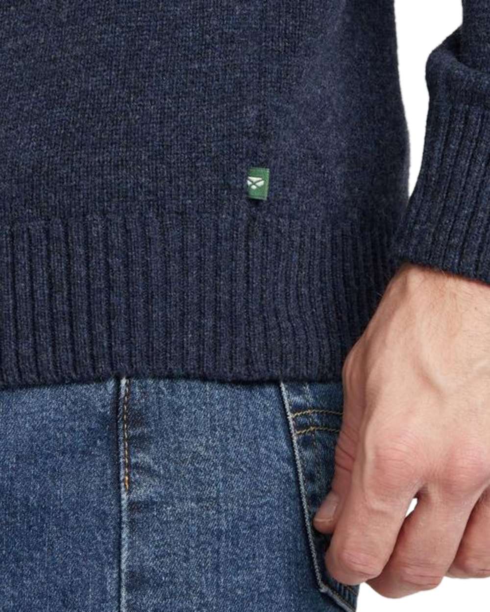 Navy Marl Coloured Hoggs of Fife Lothian II Quarter Zip Pullover on white background 