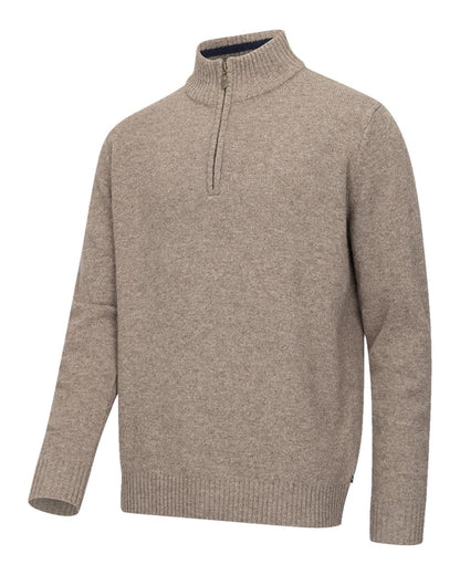 Oatmeal Marl coloured Hoggs of Fife Lothian II Quarter Zip Pullover on white background 